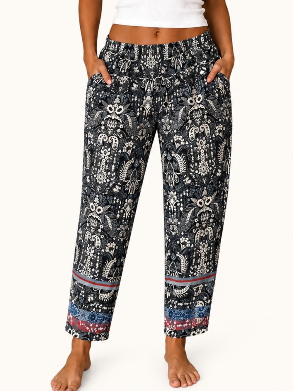 Xirena Boho Floral Print Cotton Tapered Pants Small Made in USA